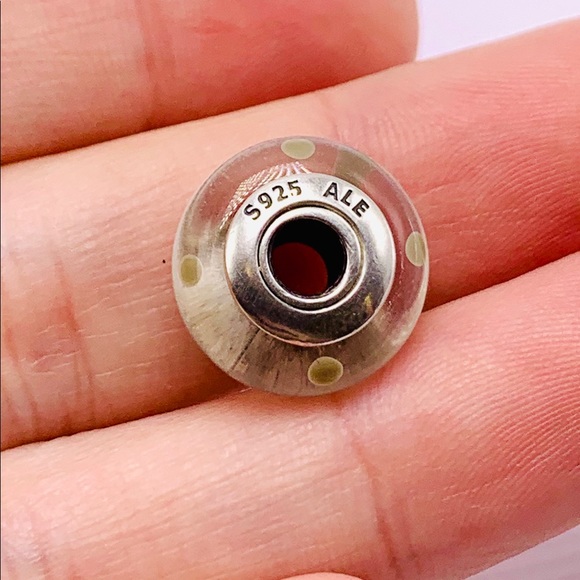 EUC Pandora 790602 Sterling Silver Gray on White Murano Glass Polka Dot Bead - Picture 9 of 10